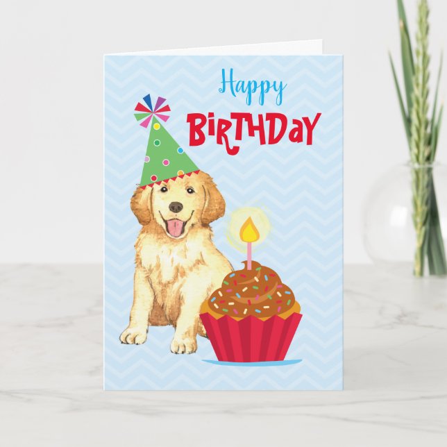 Birthday Cupcake Golden Retriever Card (Front)