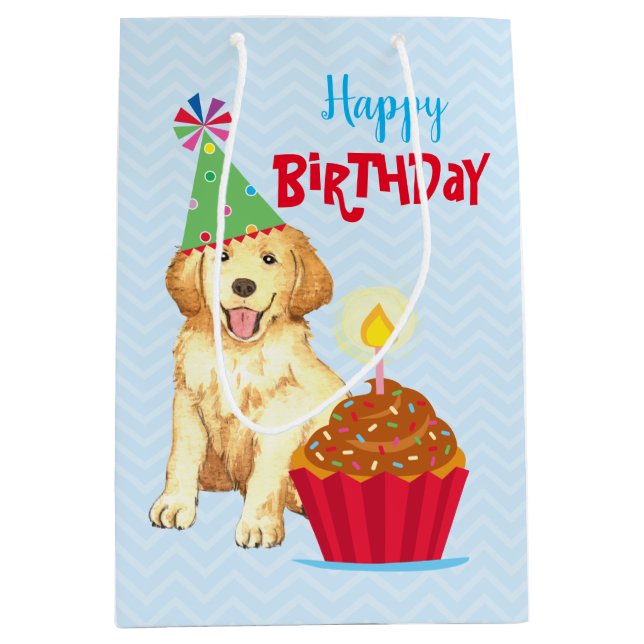 Birthday Cupcake Golden Retriever Medium Gift Bag (Front)