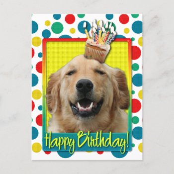 Birthday Cupcake - Golden Retriever - Mickey Postcard by FrankzPawPrintz at Zazzle