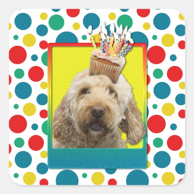 Birthday Cupcake - GoldenDoodle Square Sticker (Front)