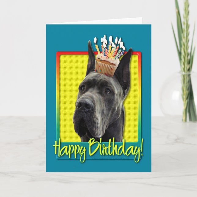 Birthday Cupcake - Great Dane - Gray Card (Front)