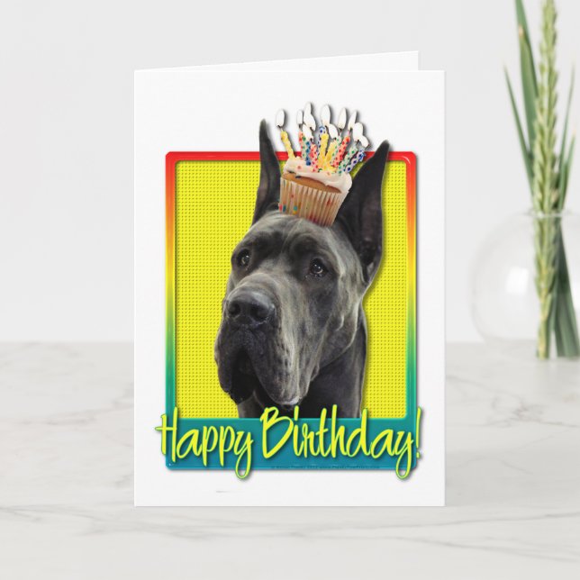 Birthday Cupcake - Great Dane - Grey Card (Front)