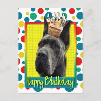 Birthday Cupcake - Great Dane - Grey Postcard by FrankzPawPrintz at Zazzle