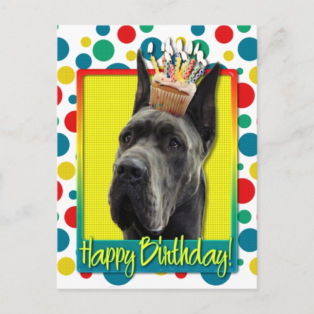 Birthday Cupcake - Great Dane - Grey Postcard (Front)