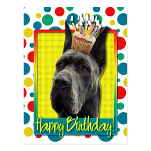 Birthday Cupcake Great Dane Grey Postcard