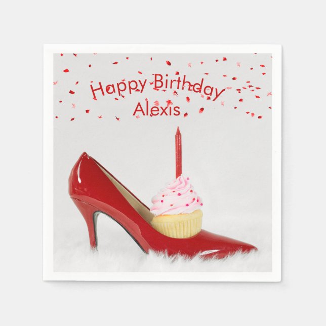 Birthday Cupcake In a Red Shoe Napkins (Front)