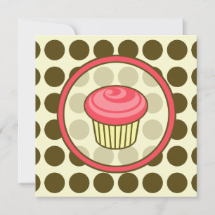Birthday Cupcake Invitation - Pink with Brown Dots