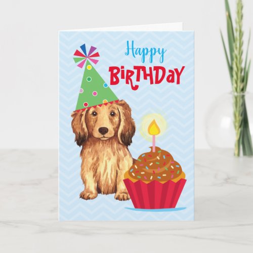 Birthday Cupcake Longhaired Dachshund Card