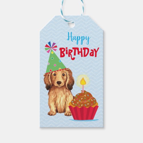 Birthday Cupcake Longhaired Dachshund Gift Tags