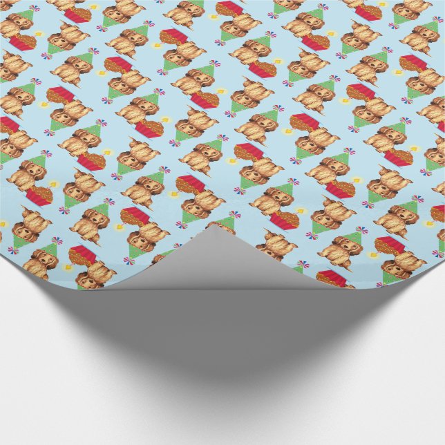 Birthday Cupcake Longhaired Dachshund Wrapping Paper (Corner)