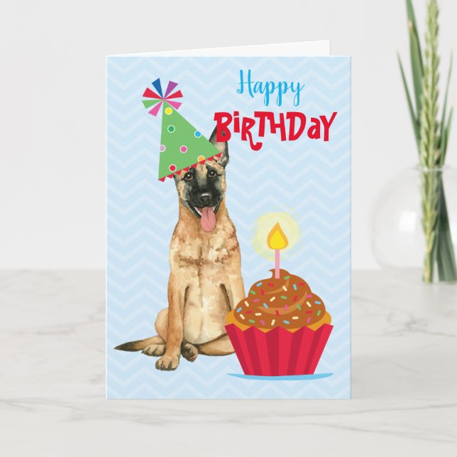 Birthday Cupcake Malinois Card (Front)