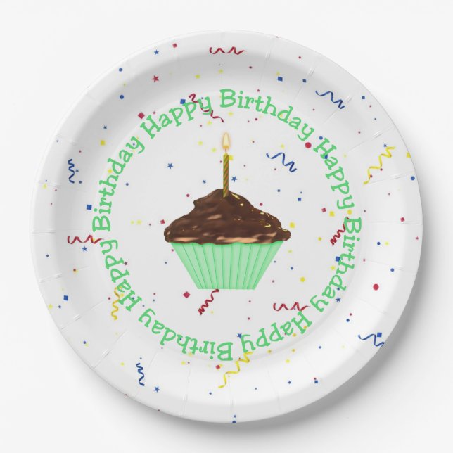 Birthday Cupcake  Paper Plates (Front)
