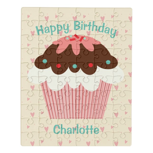 Birthday Cupcake Personalized Acrylic in a Tin Jigsaw Puzzle (Puzzle Vertical)