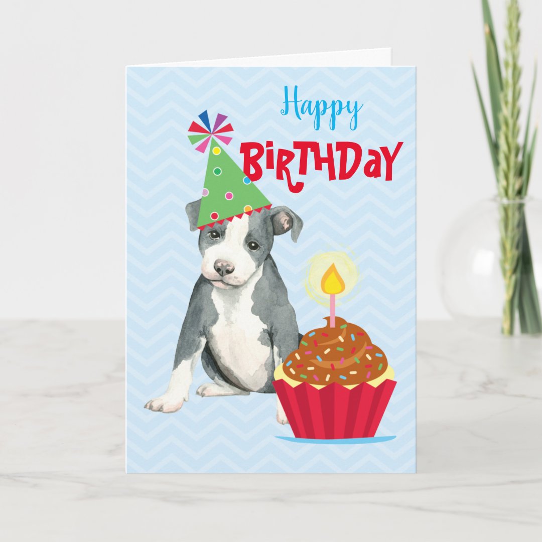 Birthday Cupcake Pit Bull Card | Zazzle