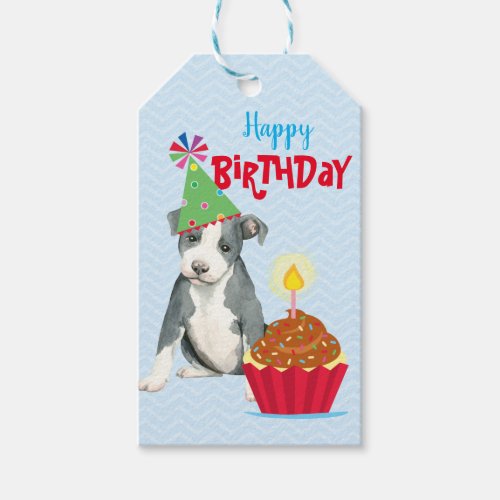 Birthday Cupcake Pit Bull Terrier Gift Tags