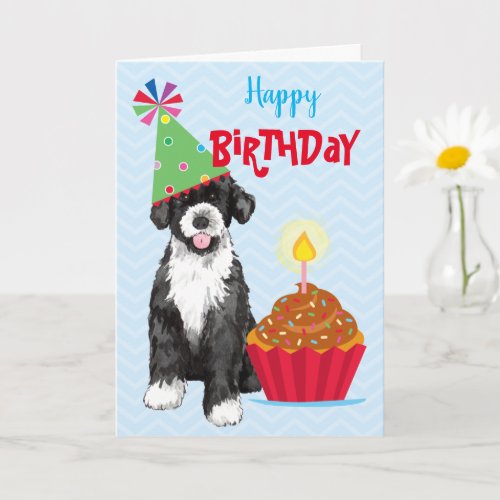 Birthday Cupcake Portuguese Water Dog Card