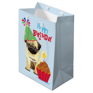 Birthday Cupcake Pug Medium Gift Bag