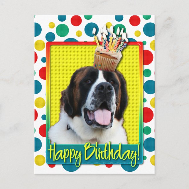 Birthday Cupcake - Saint Bernard - Mae Postcard (Front)