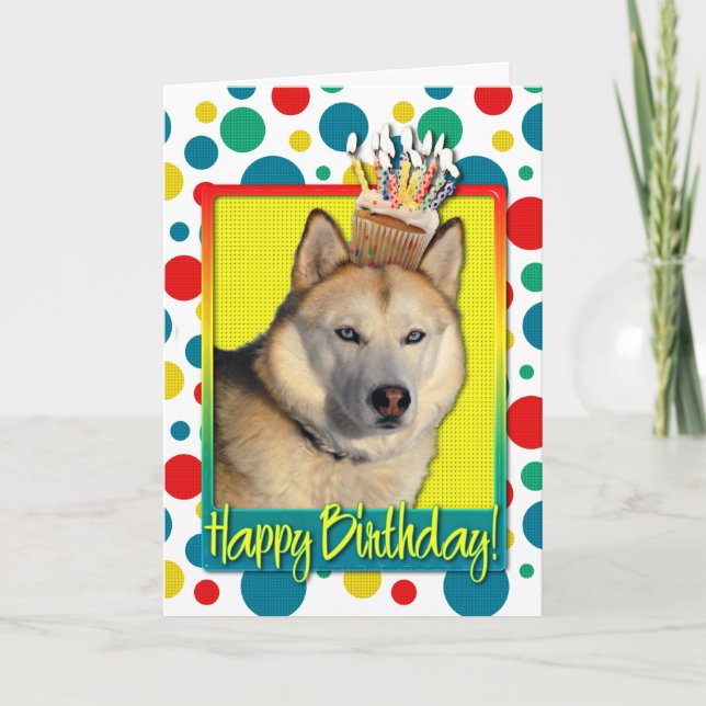 Birthday Cupcake - Siberian Husky - Copper Card (Front)