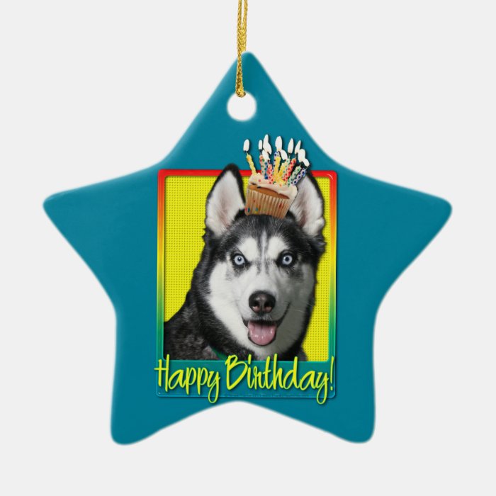 Birthday Cupcake   Siberian Husky Christmas Tree Ornament