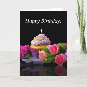 Birthday Cupcake Sprinkles with and Candle Roses  Card