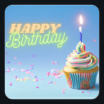Birthday Cupcake Square Sticker<br><div class="desc">Celebrate the ones in your life that mean the most to you
Zazzle makes it easy to customize greetings to make them uniquely your own!
Birthday,  happy birthday,  celebration,  ai generated,  badger,  fantasy,  brother,  sister,  friends, </div>
