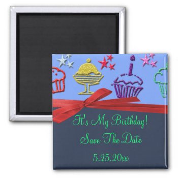 Birthday Cupcake Treat Surprise Save Date Magnet by StarStruckDezigns at Zazzle