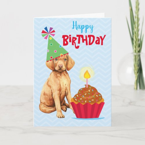 Birthday Cupcake Vizsla Card