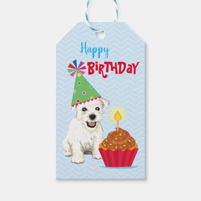 Birthday Cupcake Westie Gift Tags (Front)