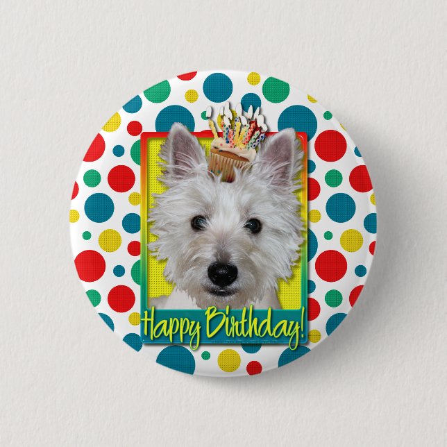 Birthday Cupcake - Westie - Tank Pinback Button (Front)