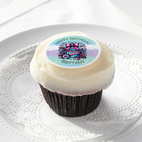 Birthday Cupcake Whimsical Personalized Edible Frosting Rounds