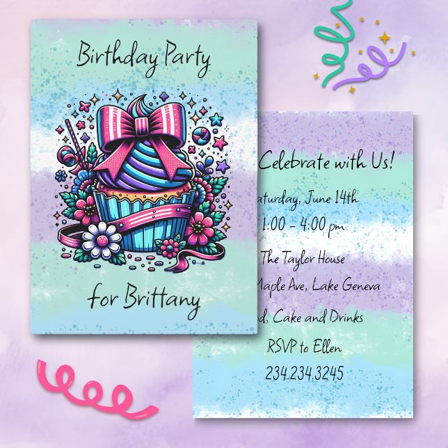 Birthday Cupcake Whimsical Personalized Invitation (Creator Uploaded)