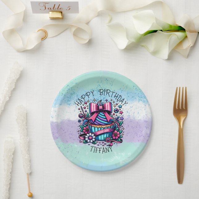 Birthday Cupcake Whimsical Personalized Paper Plates (Wedding)