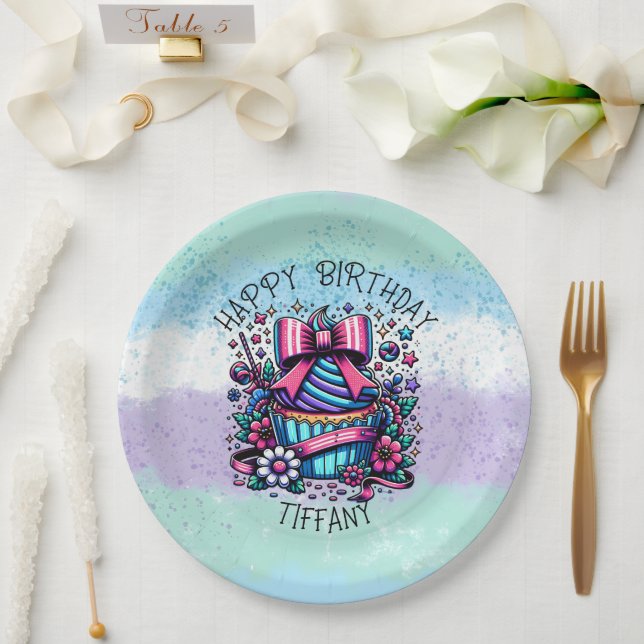Birthday Cupcake Whimsical Personalized Paper Plates (Wedding)