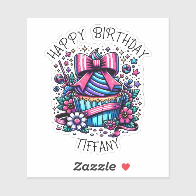 Birthday Cupcake Whimsical Personalized Sticker (Sheet)