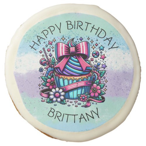 Birthday Cupcake Whimsical Personalized Sugar Cookie