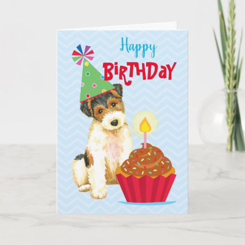 Birthday Cupcake Wire Fox Terrier Card