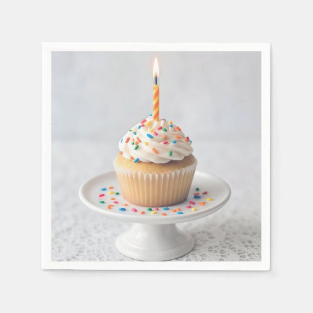 Birthday Cupcake with a Candle Napkins (Front)