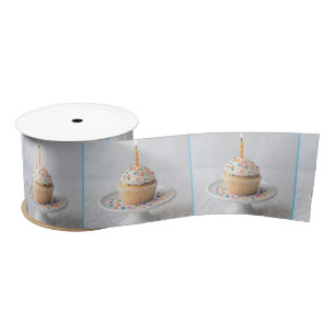 Birthday Cupcake with a Candle Satin Ribbon