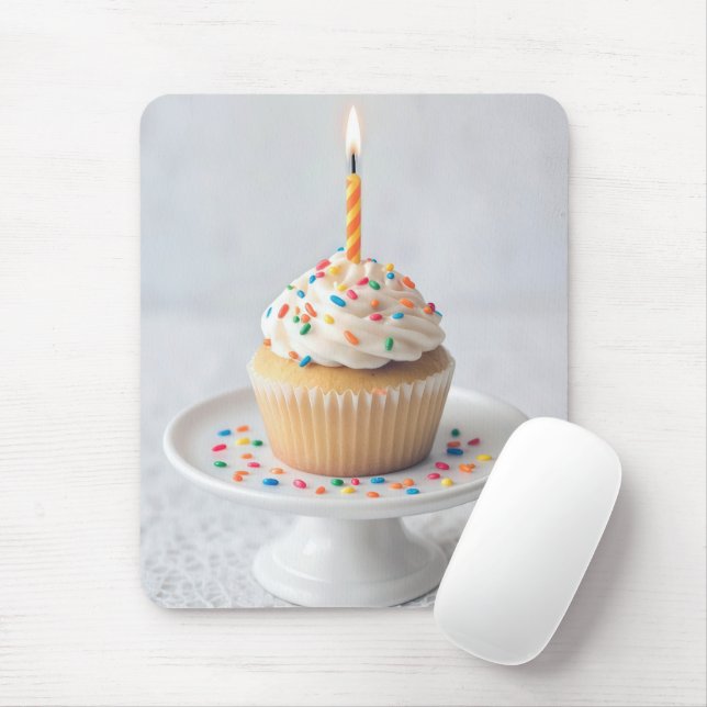 Birthday Cupcake with Candle Mouse Pad (With Mouse)