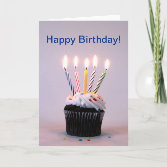Birthday Cupcake with Candles Greeting Card (Front)