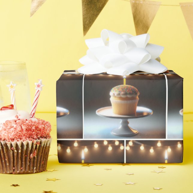 Birthday Cupcake With String Lighting Wrapping Paper (Birthday Party)