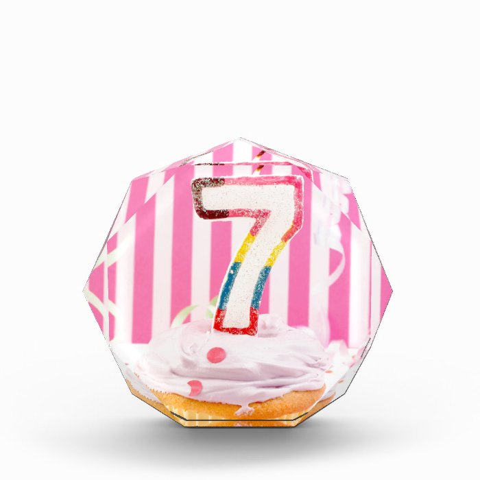 Birthday cupcake with the number 7 candle lit acrylic award