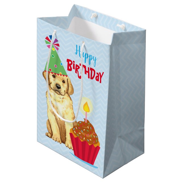 Birthday Cupcake Yellow Lab Medium Gift Bag (Front Angled)