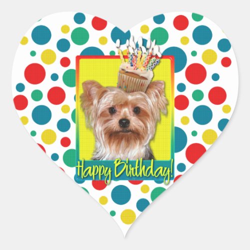 Birthday Cupcake _ Yorkshire Terrier Heart Sticker