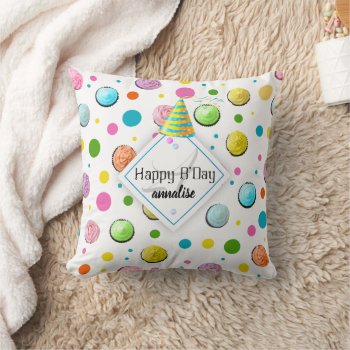 Birthday Cupcakes And Dots Monogram Throw Pillow by LifeInColorStudio at Zazzle