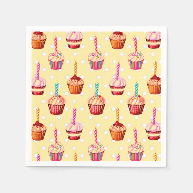 Birthday Cupcakes and Polka Dot Napkins (Front)