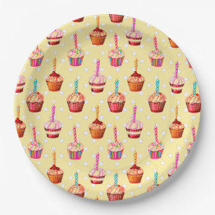 Birthday Cupcakes and Polka Dot Paper Plates