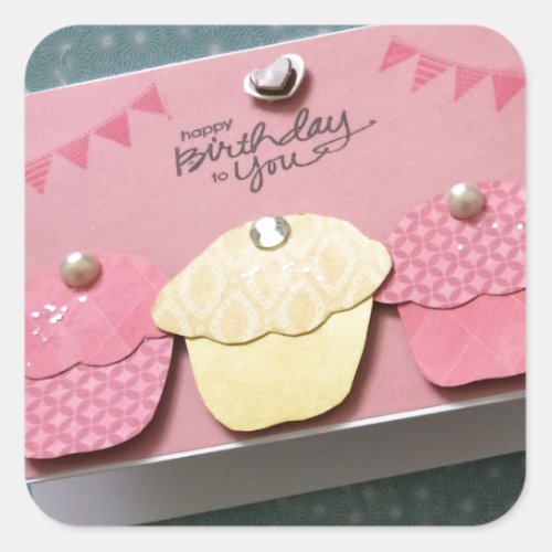 Birthday Cupcakes Paper Crafts Square Sticker