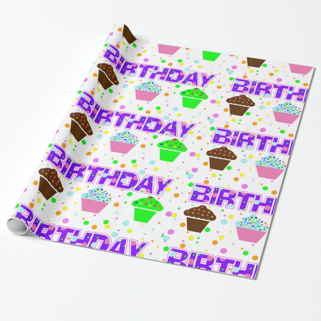 Birthday Cupcakes Wrapping Paper (Unrolled)